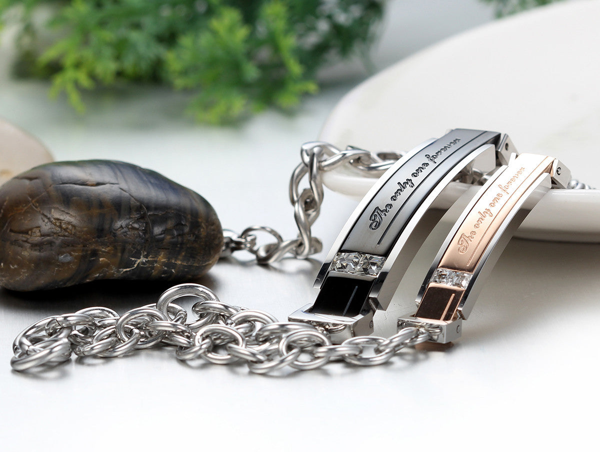 Pulsera Boniskiss de acero inoxidable para hombre y mujer, con eslabones en plata, negro, oro rosa, cadena de eslabones, ideal para San Valentín, aniversarios y compromisos.