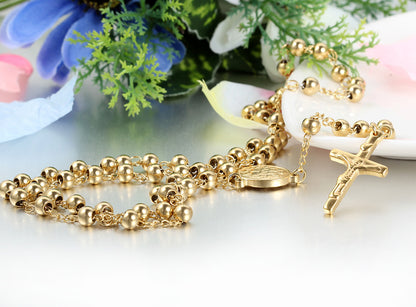 Boniskiss Stainless Steel Pendant Necklace Gold Tone Jesus Christ Crucifix Cross Rosary Vintage 25.5 Inch Chain for Men