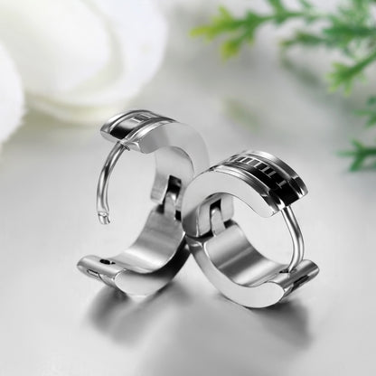 Boniskiss Unisex Stainless Steel Roman Numbers Huggie Hinged Hoop Dangle Earrings Hypoallergenic