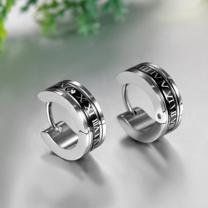 Boniskiss Unisex Stainless Steel Roman Numbers Huggie Hinged Hoop Dangle Earrings Hypoallergenic