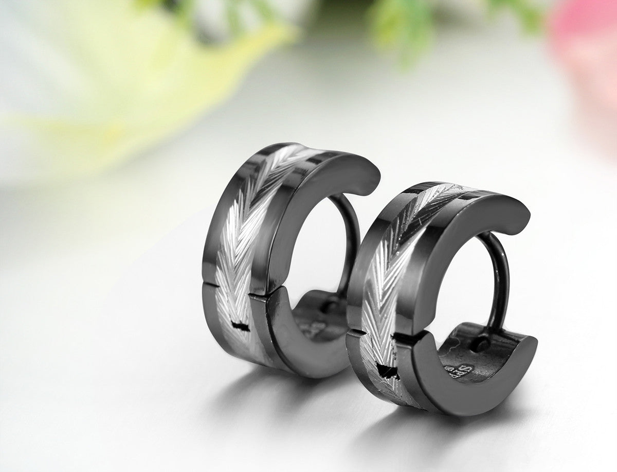 Boniskiss  Stainless Steel 2 Tone Huggie Earrings Mens Hoop Earrings