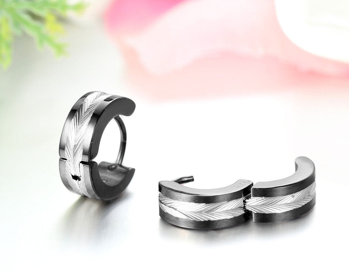 Boniskiss  Stainless Steel 2 Tone Huggie Earrings Mens Hoop Earrings