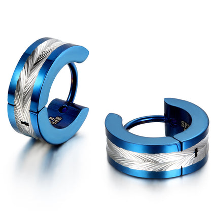 Boniskiss  Stainless Steel 2 Tone Huggie Earrings Mens Hoop Earrings