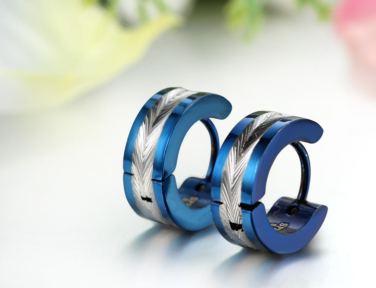 Boniskiss  Stainless Steel 2 Tone Huggie Earrings Mens Hoop Earrings