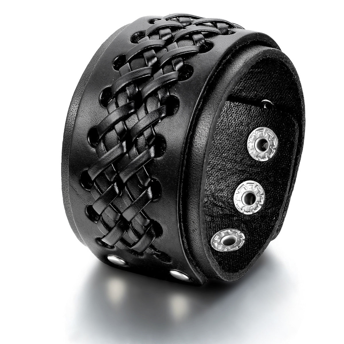 Boniskiss Biker Mens Leather Bracelet Wide Cuff Bangle Adjustable