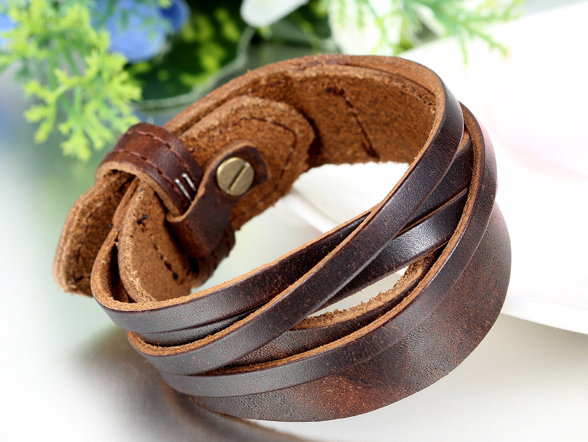 Boniskiss Mens Leather Bracelet Wide Cuff Bangle Adjustable