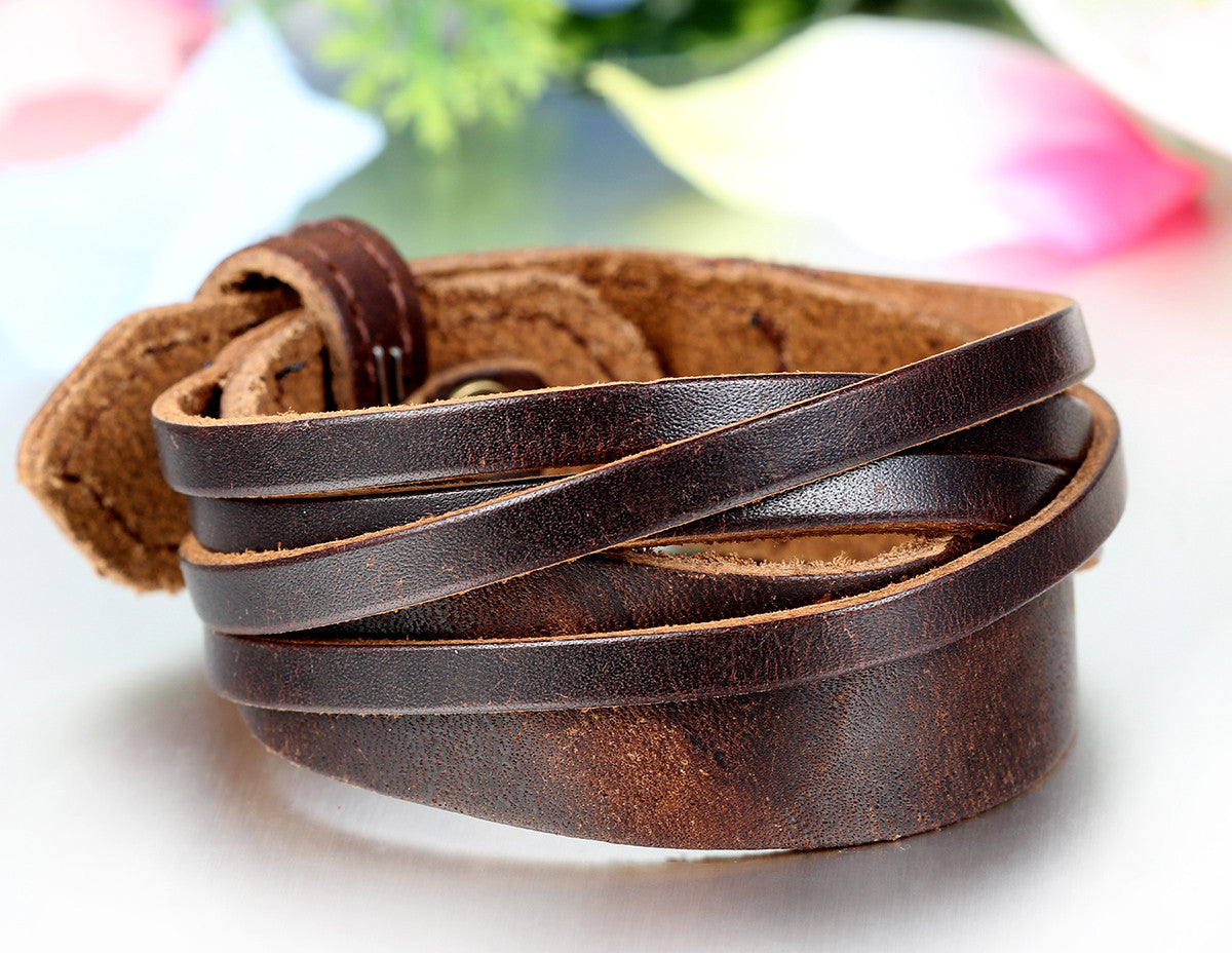 Boniskiss Mens Leather Bracelet Wide Cuff Bangle Adjustable