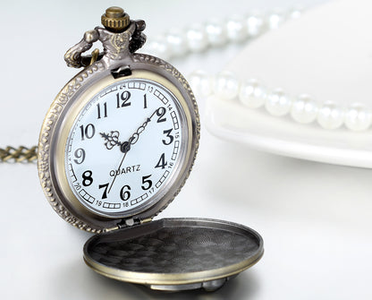 Boniskiss Retro Bronze Tim Burton's Nightmare before Christmas Engraved Quartz Pocket Watch Necklace Locket Pendant 31 Inch Chain