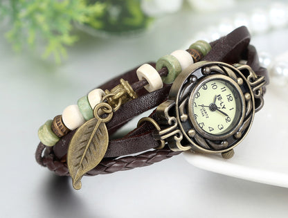 Boniskiss Women Quartz Fashion Weave Wrap around Leather Bracelet Wrist Watch