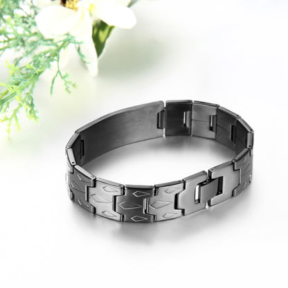 Boniskiss Stainless Steel Black Religious Cross English Lords Prayer Mens Bracelet
