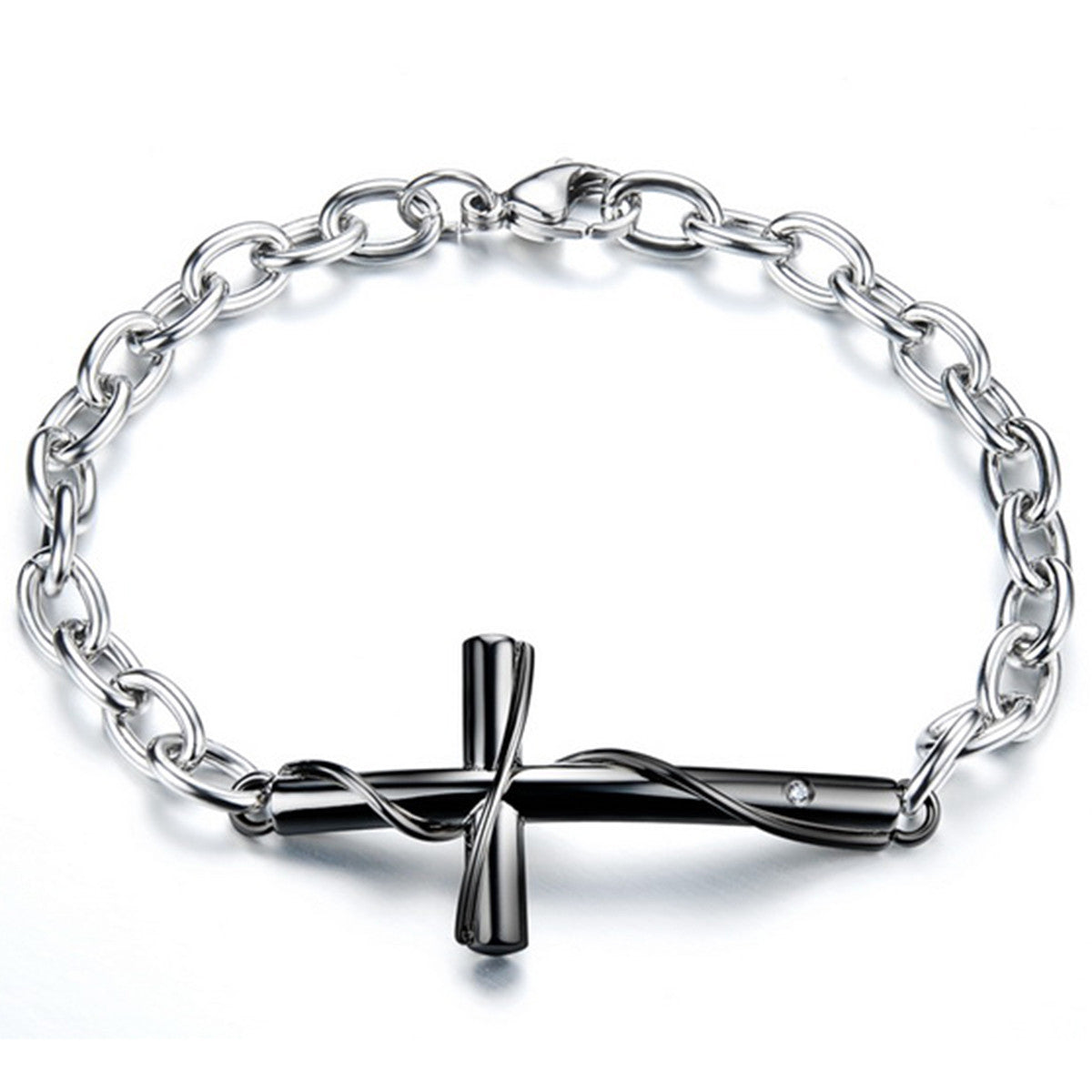 Pulsera Boniskiss de acero inoxidable para hombre y mujer, con dije de cruz, ideal como regalo de Navidad.