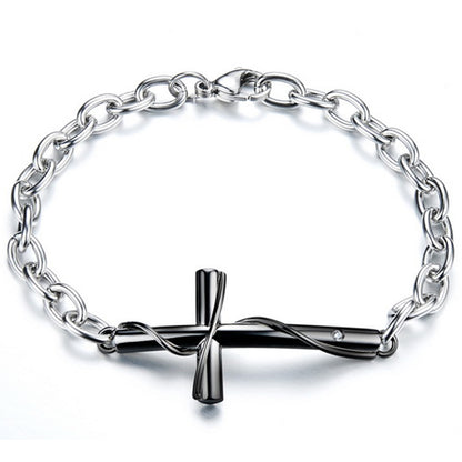 Pulsera Boniskiss de acero inoxidable para hombre y mujer, con dije de cruz, ideal como regalo de Navidad.