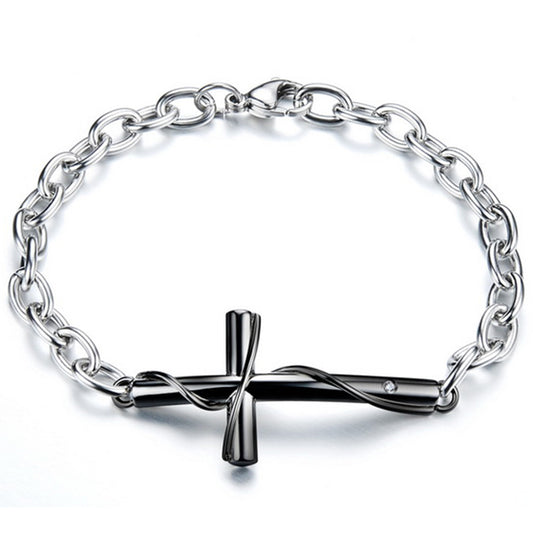 Boniskiss Mens Womens Couples Stainless Steel Bracelet, Cross Charm, Christmas Gifts