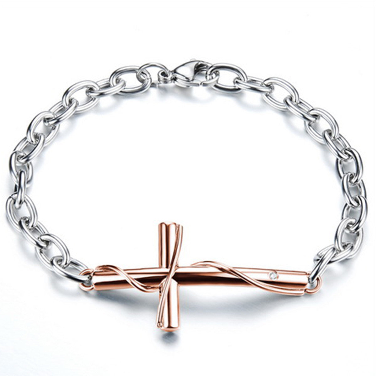 Pulsera Boniskiss de acero inoxidable para hombre y mujer, con dije de cruz, ideal como regalo de Navidad.