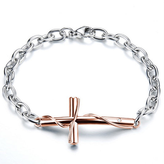Boniskiss Mens Womens Couples Stainless Steel Bracelet, Cross Charm, Christmas Gifts