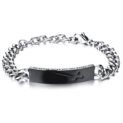 Boniskiss His or Hers Matching Set Couple Stainless Steel Bangle Bracelet Love Charm Cross in a Gift Bag