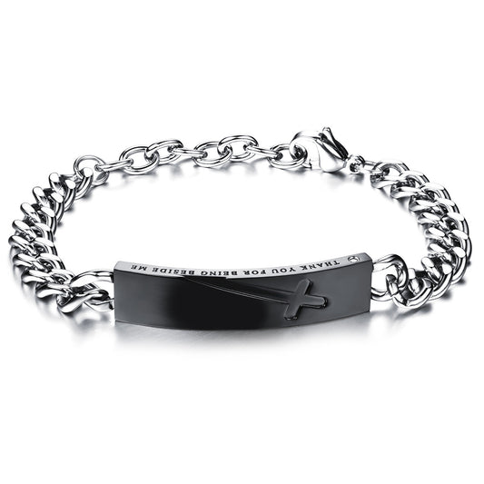 Boniskiss His or Hers Matching Set Couple Stainless Steel Bangle Bracelet Love Charm Cross in a Gift Bag