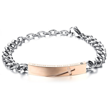 Boniskiss His or Hers Matching Set Couple Stainless Steel Bangle Bracelet Love Charm Cross in a Gift Bag