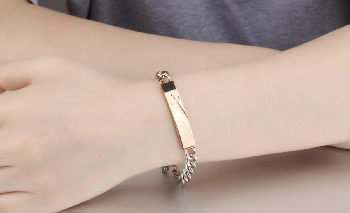 Boniskiss His or Hers Matching Set Couple Stainless Steel Bangle Bracelet Love Charm Cross in a Gift Bag