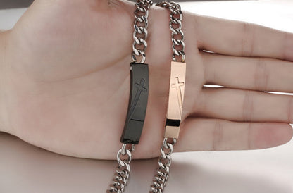 Boniskiss His or Hers Matching Set Couple Stainless Steel Bangle Bracelet Love Charm Cross in a Gift Bag