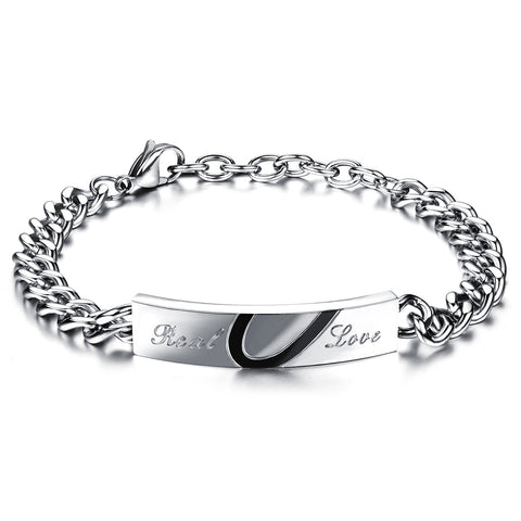 Boniskiss Men,Women's Real Love Heart Stainless Steel Bracelet Valentine Love Couples Wedding Engagement Promise