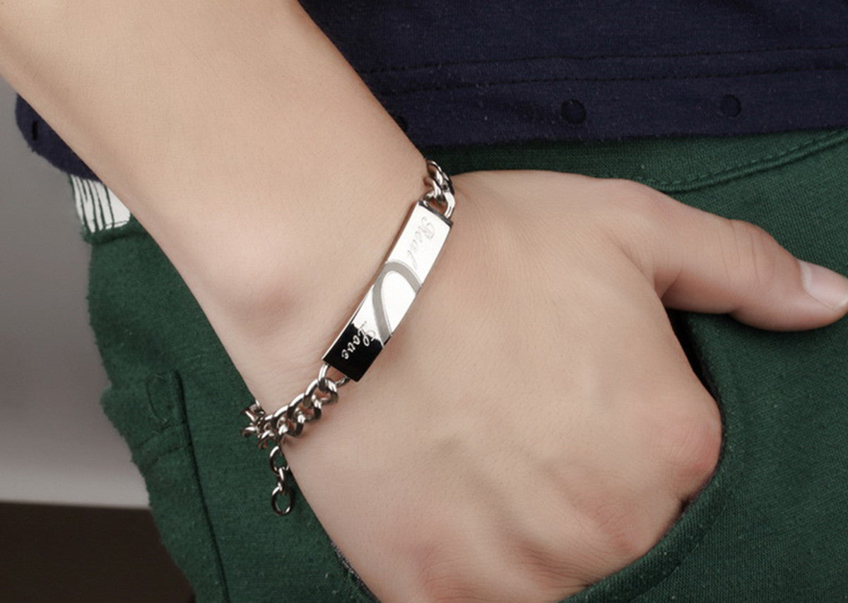 Boniskiss Men,Women's Real Love Heart Stainless Steel Bracelet Valentine Love Couples Wedding Engagement Promise