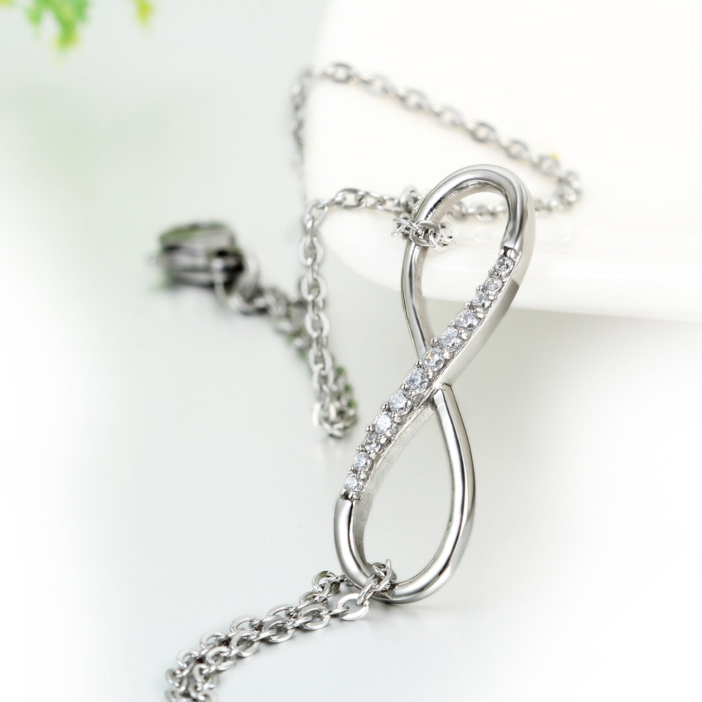 Boniskiss Womens Stainless Steel CZ Infinity Bracelet Necklace Jewelry Set, Ideal Gift for Wife, Girlfriend, Lover