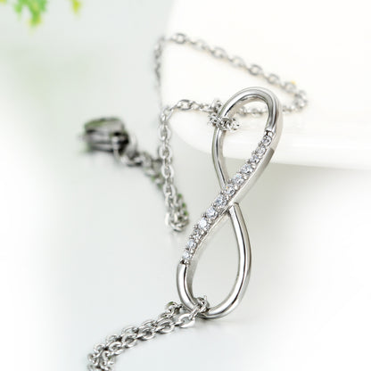Boniskiss Womens Stainless Steel CZ Infinity Bracelet Necklace Jewelry Set, Ideal Gift for Wife, Girlfriend, Lover
