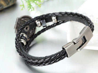 Boniskiss Poker Bracelet Leather Rope Easy Clasp Black