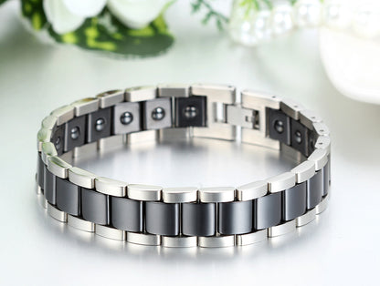 Boniskiss Black Ceramic and Stainless Steel Bracelet Link Chain Bangle Wristband