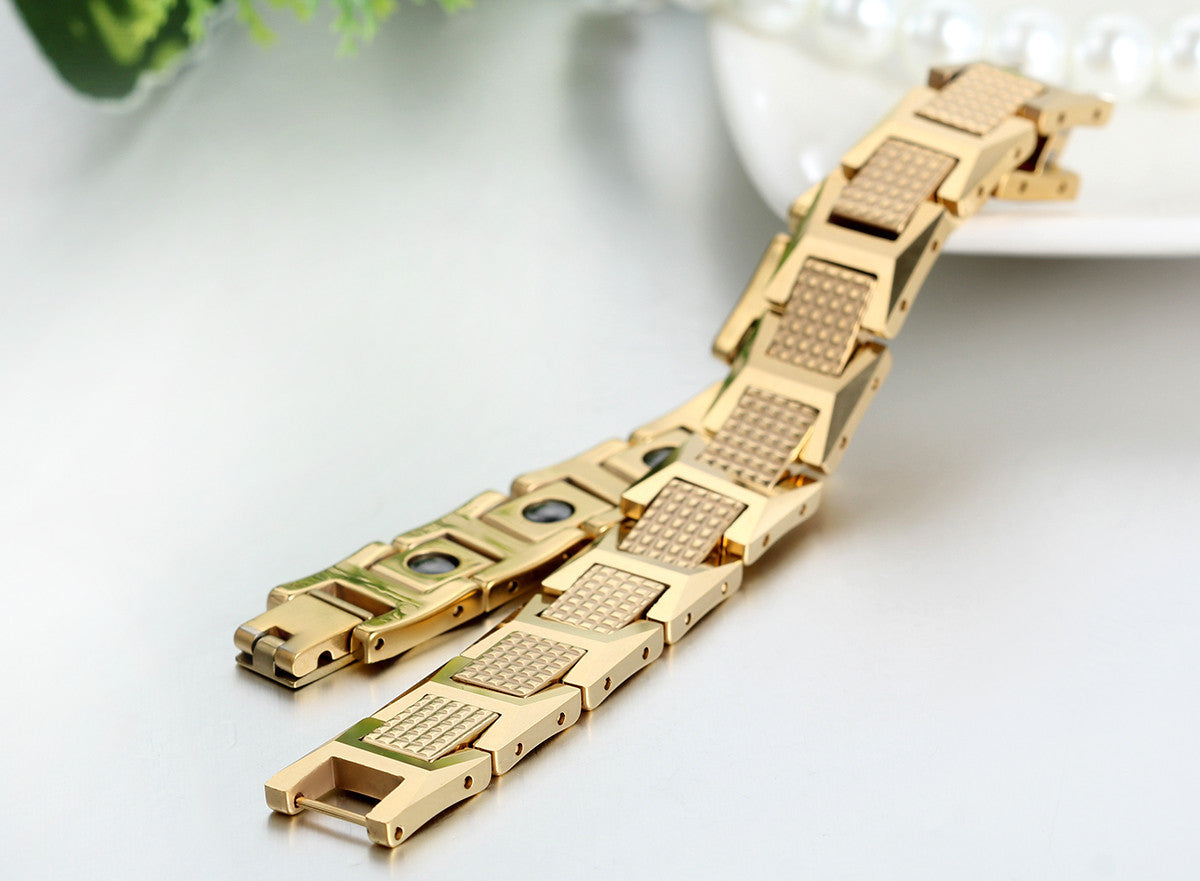 Boniskiss Mens Charm Fashion Tungsten Steel Bracelet Gold