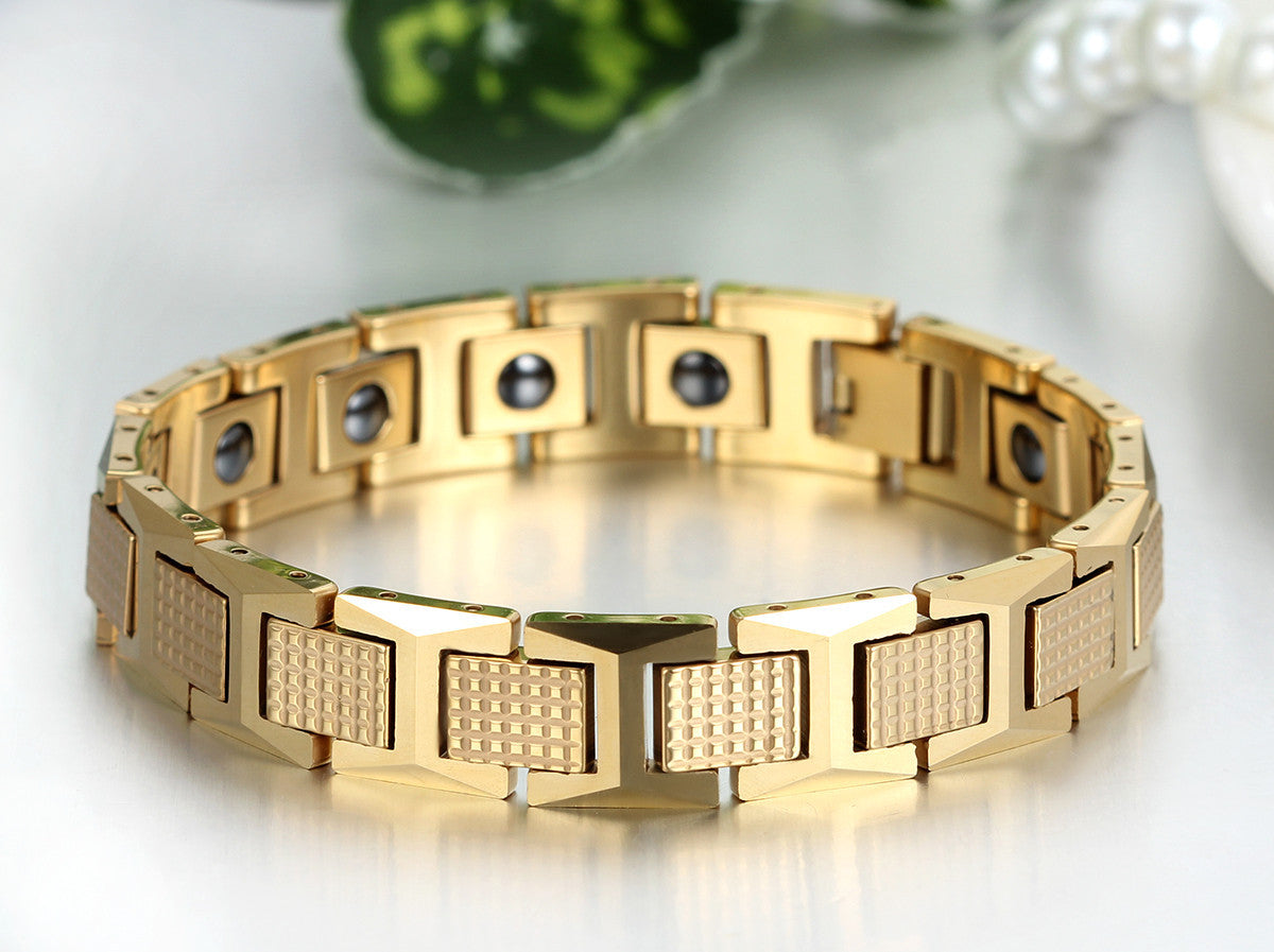 Boniskiss Mens Charm Fashion Tungsten Steel Bracelet Gold