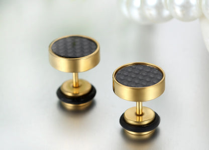 Boniskiss 9mm Mens Stud Earrings Stainless Steel Illusion Tunnel Plug Screw Back with Carbon Fiber