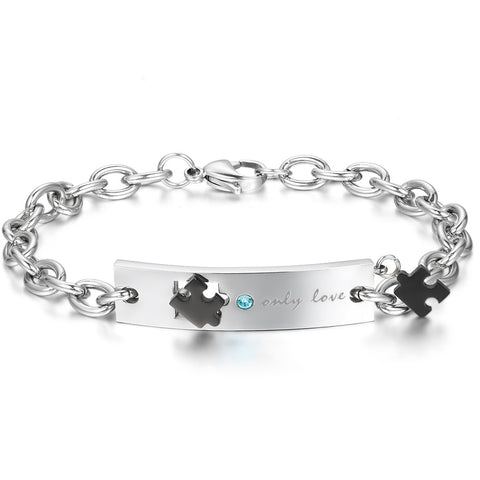 Boniskiss Mens Womens Stainless Steel Bracelet Link Wrist Black Silver Rose Gold Only Love Chain Elegant, Valentine's Gift