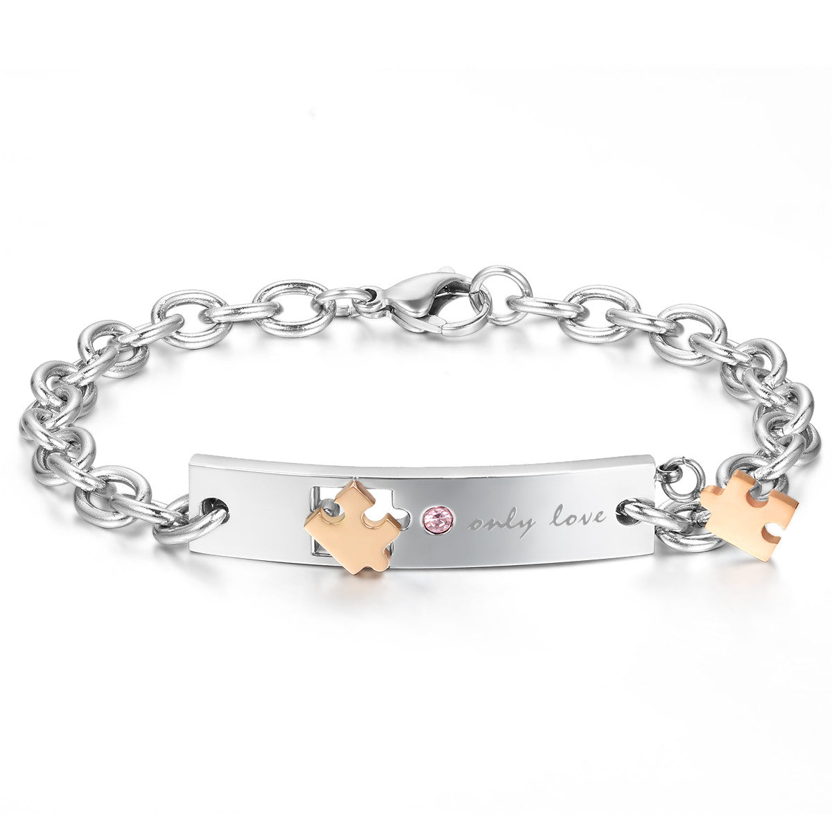 Boniskiss Mens Womens Stainless Steel Bracelet Link Wrist Black Silver Rose Gold Only Love Chain Elegant, Valentine's Gift