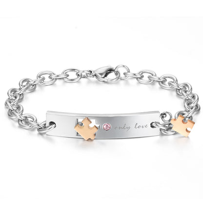 Boniskiss Mens Womens Stainless Steel Bracelet Link Wrist Black Silver Rose Gold Only Love Chain Elegant, Valentine's Gift