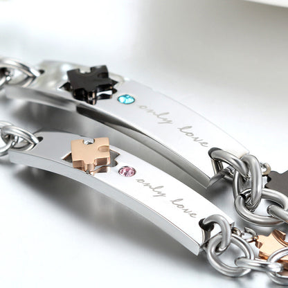 Boniskiss Mens Womens Stainless Steel Bracelet Link Wrist Black Silver Rose Gold Only Love Chain Elegant, Valentine's Gift