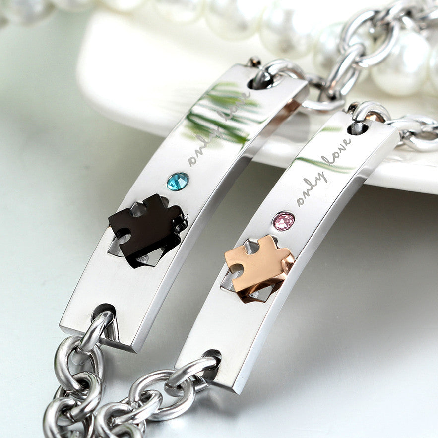 Boniskiss Mens Womens Stainless Steel Bracelet Link Wrist Black Silver Rose Gold Only Love Chain Elegant, Valentine's Gift