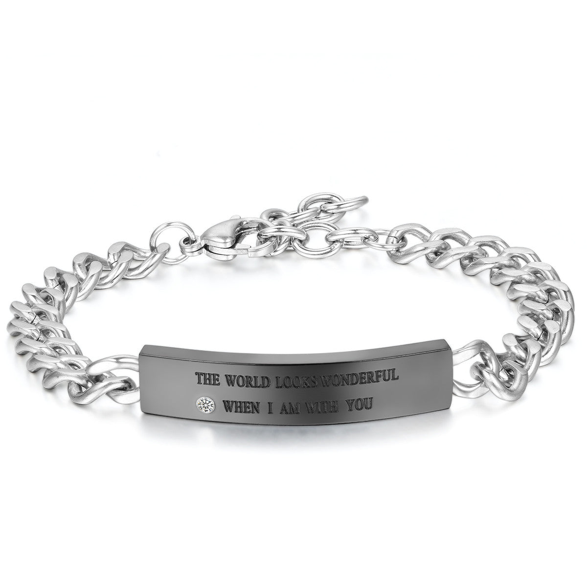 Boniskiss Valentine Gifts Men Women's Stainless Steel Bracelet Link Curb Chain Wristband Silver Black