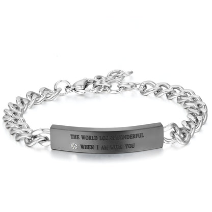 Boniskiss Valentine Gifts Men Women's Stainless Steel Bracelet Link Curb Chain Wristband Silver Black