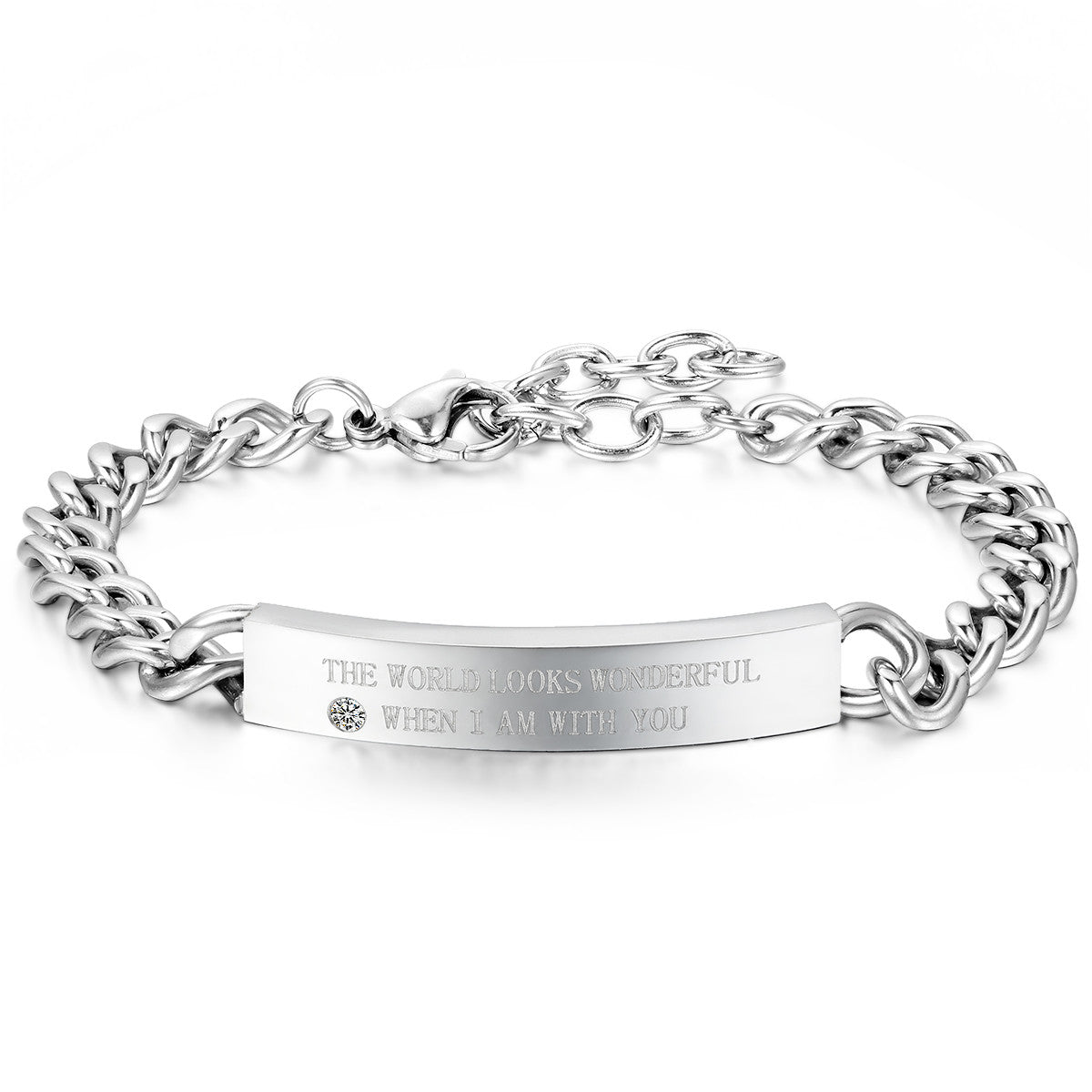 Boniskiss Valentine Gifts Men Women's Stainless Steel Bracelet Link Curb Chain Wristband Silver Black