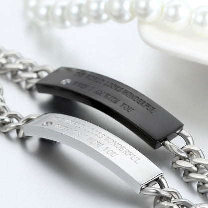 Boniskiss Valentine Gifts Men Women's Stainless Steel Bracelet Link Curb Chain Wristband Silver Black