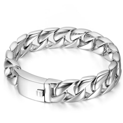 Boniskiss High Polished Men's Stainless Steel Wide Link Chain Large Heavy Biker Bracelet