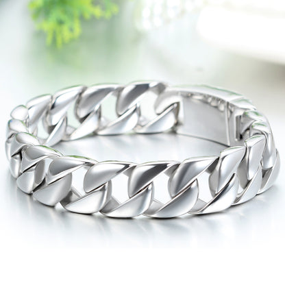 Boniskiss High Polished Men's Stainless Steel Wide Link Chain Large Heavy Biker Bracelet