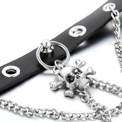 Boniskiss Punk Rock Leather Choker with Skull Pendant