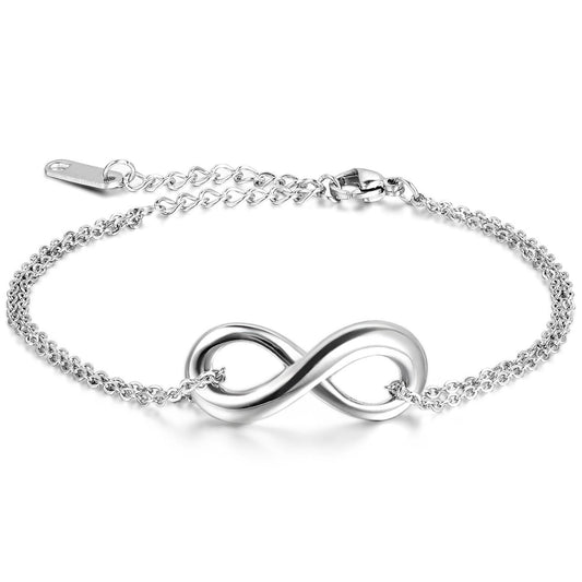 Boniskiss Valentine Gift Stainless Steel Figure 8 Bangle Double-Strand Link Infinity Bracelet