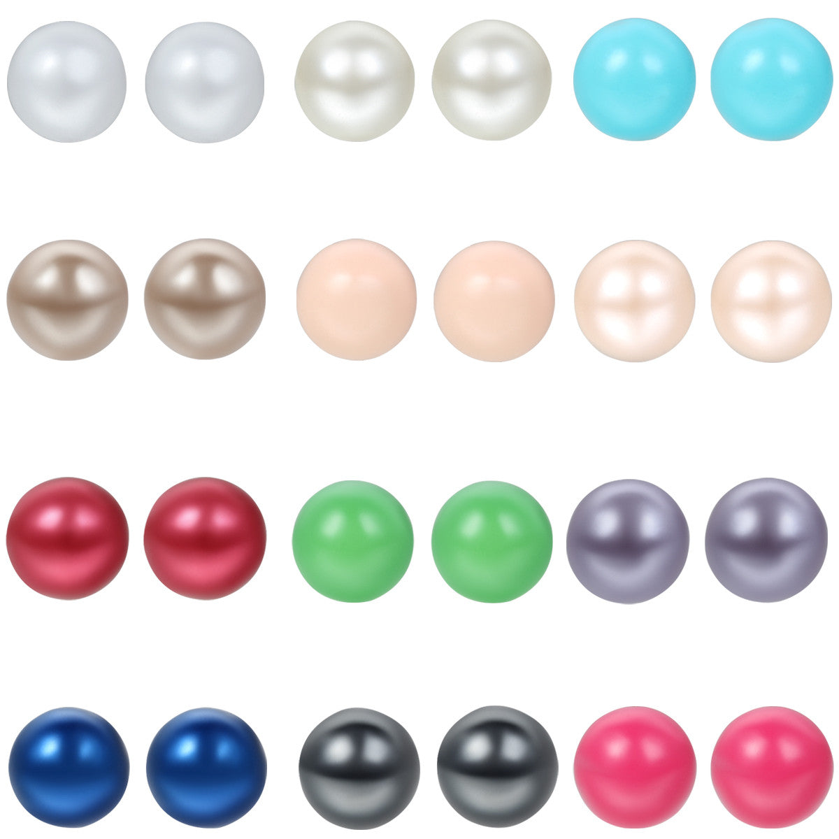 Boniskiss Mixed Colors Stainless Steel Womens Earrings Studs Pearl Ball Beads Colorful Earrings 12 Pairs Hypoallergenic