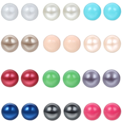 Boniskiss Mixed Colors Stainless Steel Womens Earrings Studs Pearl Ball Beads Colorful Earrings 12 Pairs Hypoallergenic