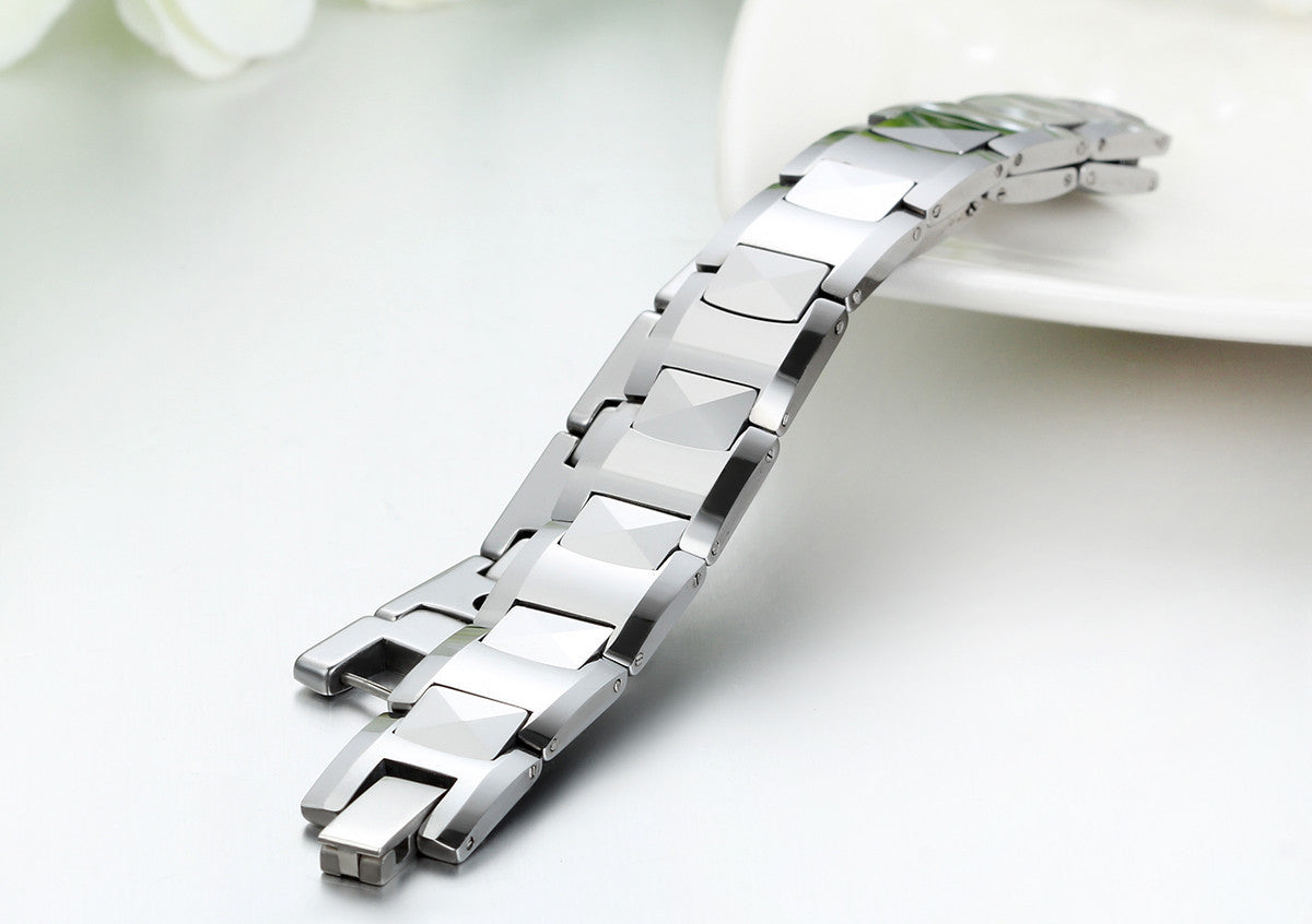 Boniskiss Punk Men's Heavy Magnetic Therapy Beads Tungsten Bracelet Link Wrist 8.4, Silver