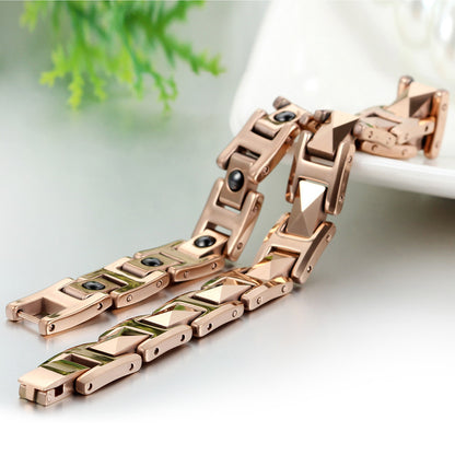 Boniskiss Men's Tungsten Bracelet Magnetic Beads Link Wrist Polished 8mm, Color Rose Gold